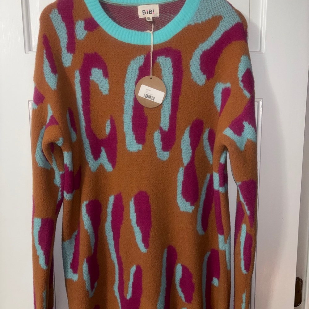 BiBi Brown and Pink Patterned Sweater